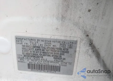 2019 Nissan Versa 1.6 Sv from USA, damaged, VIN 3N1CN7AP9KL842119